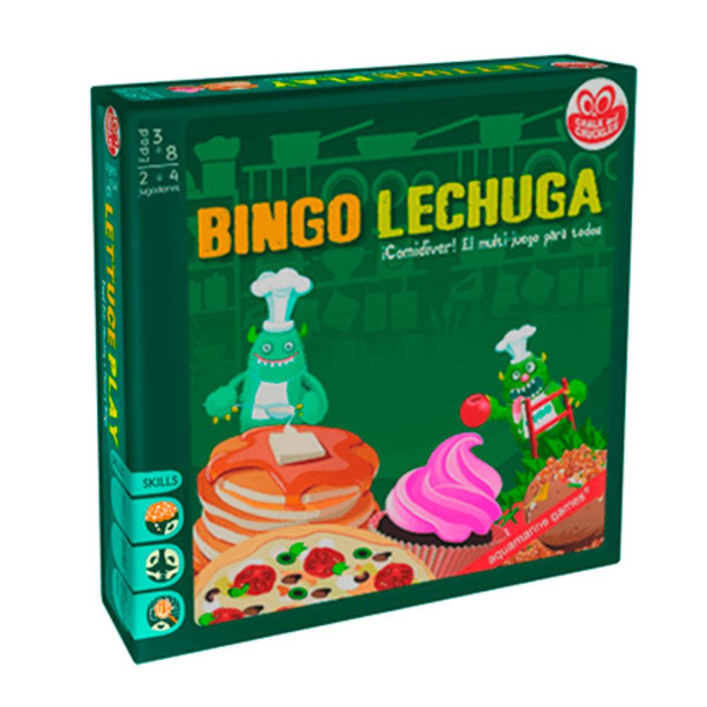 DE 3 AÑOS A MÁS

¡Una vuelta de tuerca a los bingos de memoria clásicos!. Divertido, flexible e interactivo. Ayuda a desarrollar la memoria y la discriminación visual. Este juego de mesa es una auténtica carrera para ser el chef estrella: Debes conseguir todos los ingredientes que llevan tus platos y ser el primero en gritar: &quot;&#039;¡Lechugas!&quot;

Contenido:

• 04 Tableros de cocina,

• 16 fichas de plato,

• 64 fichas de ingredientes,

• Bolsa para guardar las piezas y

• 01 libro de recetas como guía de juego.

N° Jugadores:

• 1 a 4 
