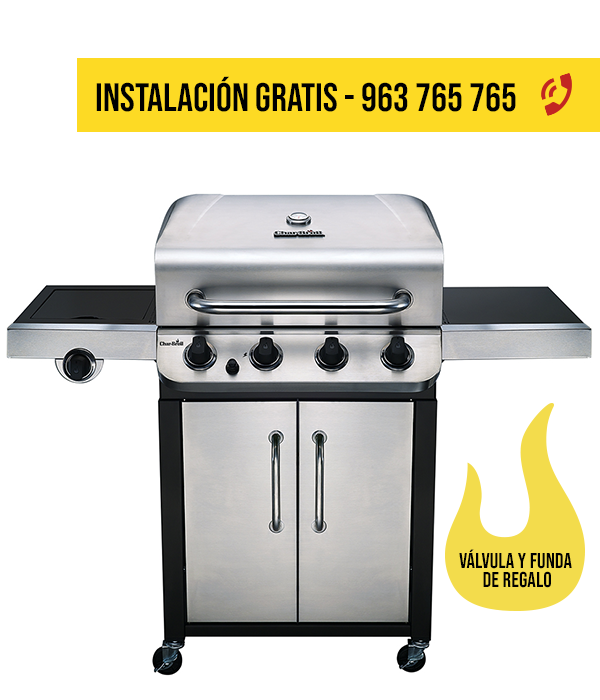 El sabor tradicional con la eficiencia, rapidez, facilidad y versatilidad del gas.
Haz tus parrillas más rápido y con el mismo sabor de siempre.

Características:

Encendido eléctrico, con botón interruptor Surefire™.
	4 quemadores principales.
	1 quemador lateral de 13,000 BTUS.
	Medidor de temperatura para un mejor control de calor.
	2 puertas delanteras
	2 rejillas (1 de acero y 1 de hierro fundido).
	4 ruedas para un fácil transporte.
	Medidas de la parrilla armada: 121.92 cm x 60.96 cm x 144.78 cm (altura x largo - fondo x ancho).
	Bandeja para recolección de grasa, facilita la limpieza.  
	Incluye válvula Repsol y funda.
*Esta parrilla solo funciona con GLP (Gas licuado de petróleo)
