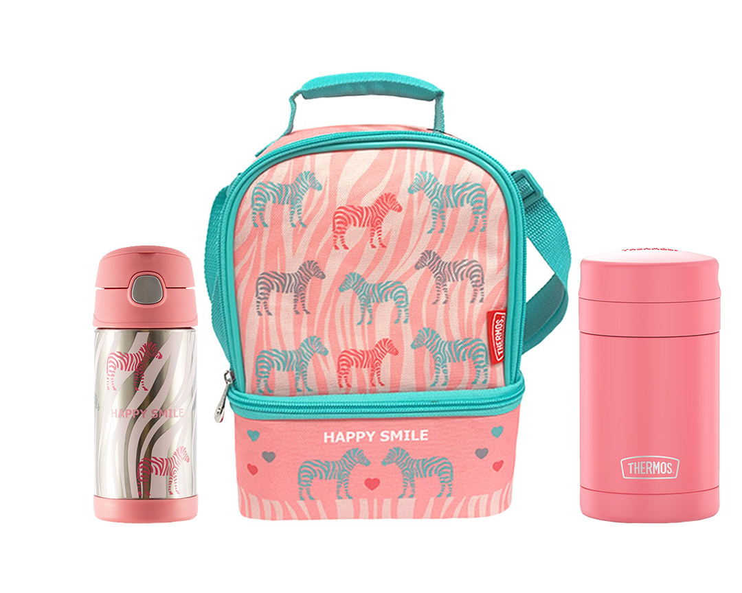 Incluye:

- THERMOS® LONCHERA TÉRMICA ZEBRA
- THERMOS® 350ML ACERO DECO. P/LÍQ. ZEBRA
- THERMOS® 470ML PARA ALIMENTOS FOOD CORAL
