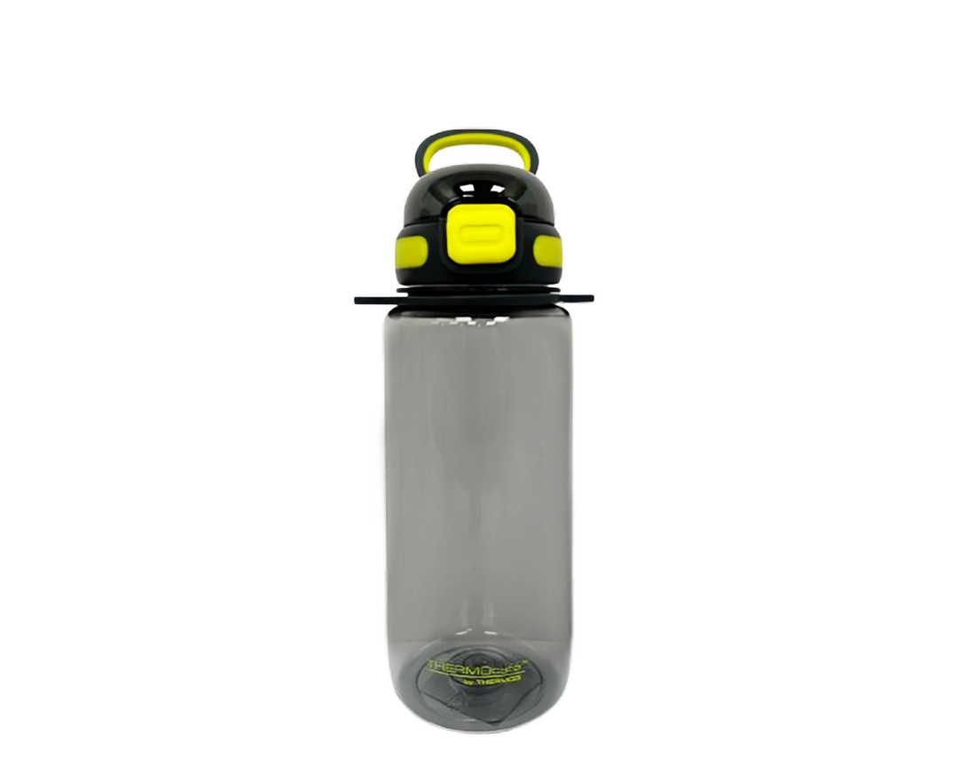 Características:


	Material: Tritán libre de BPA
	Capacidad: 850ml
	Sistema antiderrame.
	No retiene olores.
	No utilizar con bebidas calientes.
	Incluye asa en la tapa para facilitar el transporte. 
	Incluye cinta regulable para cargar en el hombro.

