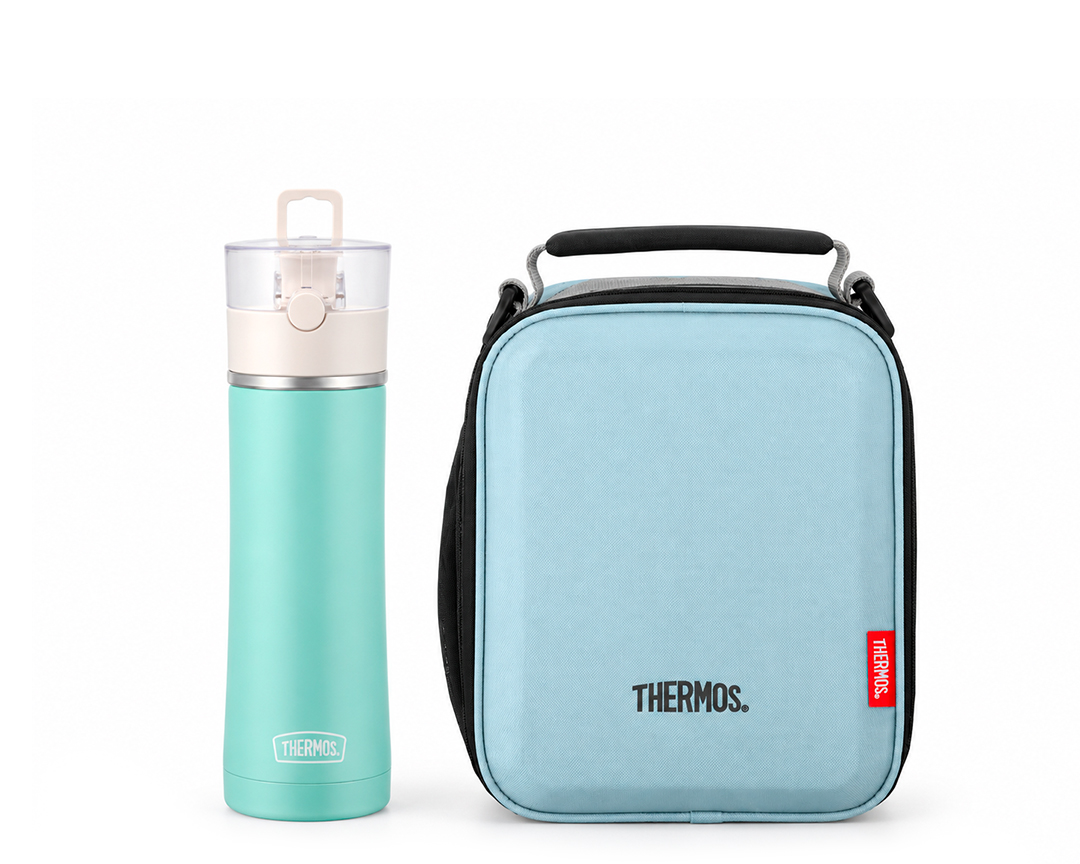 Incluye:


	THERMOS® Cooler Upright ICON Celeste
	THERMOS® 530ml para líquidos Turquesa Premium

