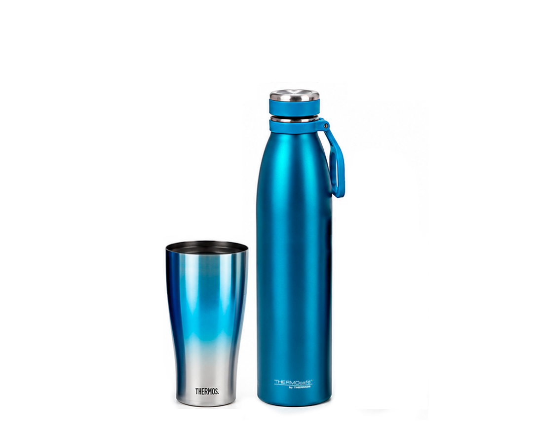 Incluye:


	THERMOS® 1Lt Botella Moray Celeste
	THERMOS® 600ml Vaso Térmico CoolHot Celeste

