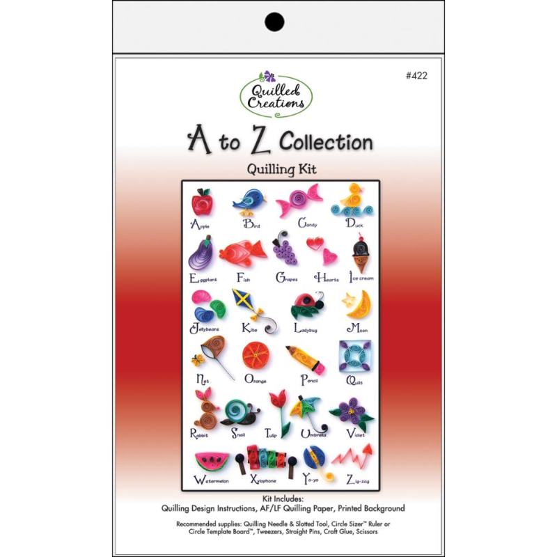 El kit A to Z Collection  incluye; instrucciones básicas, patrones, ideas y juego de papeles para quilling.
 ¡Diseños simples y creativos para álbumes de recortes, tarjetas de regalo, adornos y marcos!
