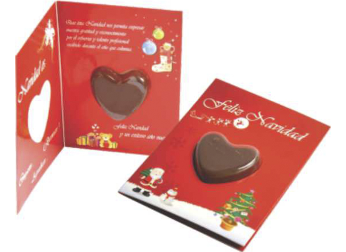 Este producto tiene una características especial ya que el chocolate esta troquelado y colocado en la tarjeta por sellado interno.
