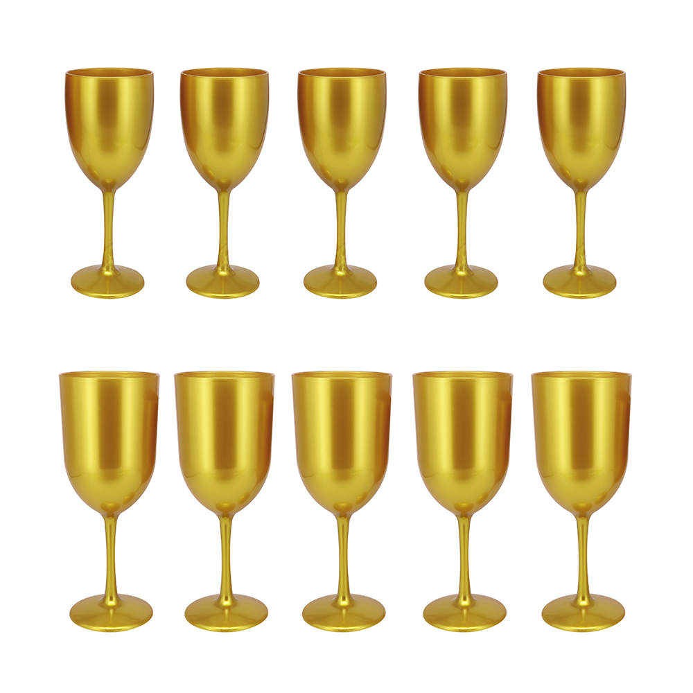 Contiene:

5 unidades de copa playa (16oz) color dorado sólido

5 unidades de copa vino (10oz) color dorado sólido
