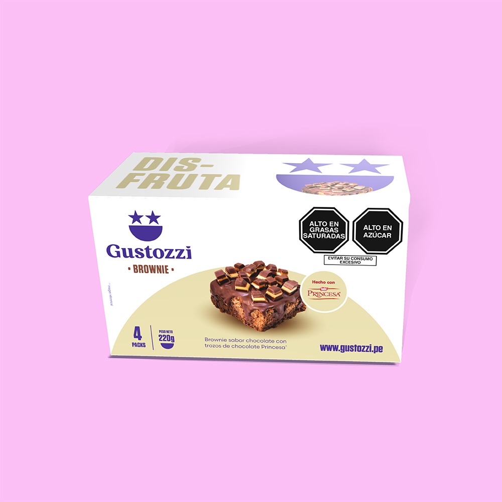 Pack de 4 unidades de Brownies con toppings de chocolate Princesa. Ideal para regalar y/o compartir.
