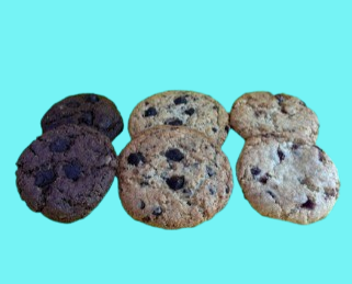 6 deliciosas galletas en diversos sabores:


	2 galletas vainilla chips
	2 galletas chocolate chips
	2 galletas de arandanos

