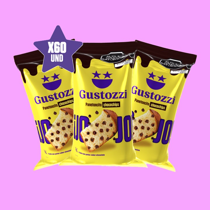 Panetoncitos chocochips de 70gr con la combinación del panetón y gotas de chocolate que es el mejor complemento
