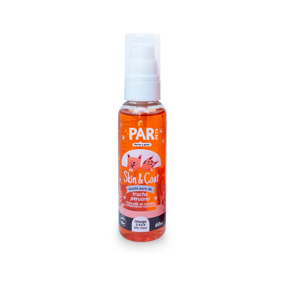 Aceite de trucha fresca 100% puro sin preservantes, saborizantes ni colorantes para perros y gatos. Mejora las comidas y es rico en Omega 3, 6 y 9, EPA y DHA.


Instrucciones:
Se recomienda mezclar el aceite con el alimento habitual.
​Dosis: 1 bombeo por cada 1kg de peso (1 bombeo = 0.5 gr/0.54 ml)

Beneficios:

Mejora el sabor del alimento.
Combate alergia y picores.
Mantiene el pelaje y la piel sana.
Cuida la salud del corazón.
Previene la artritis.
