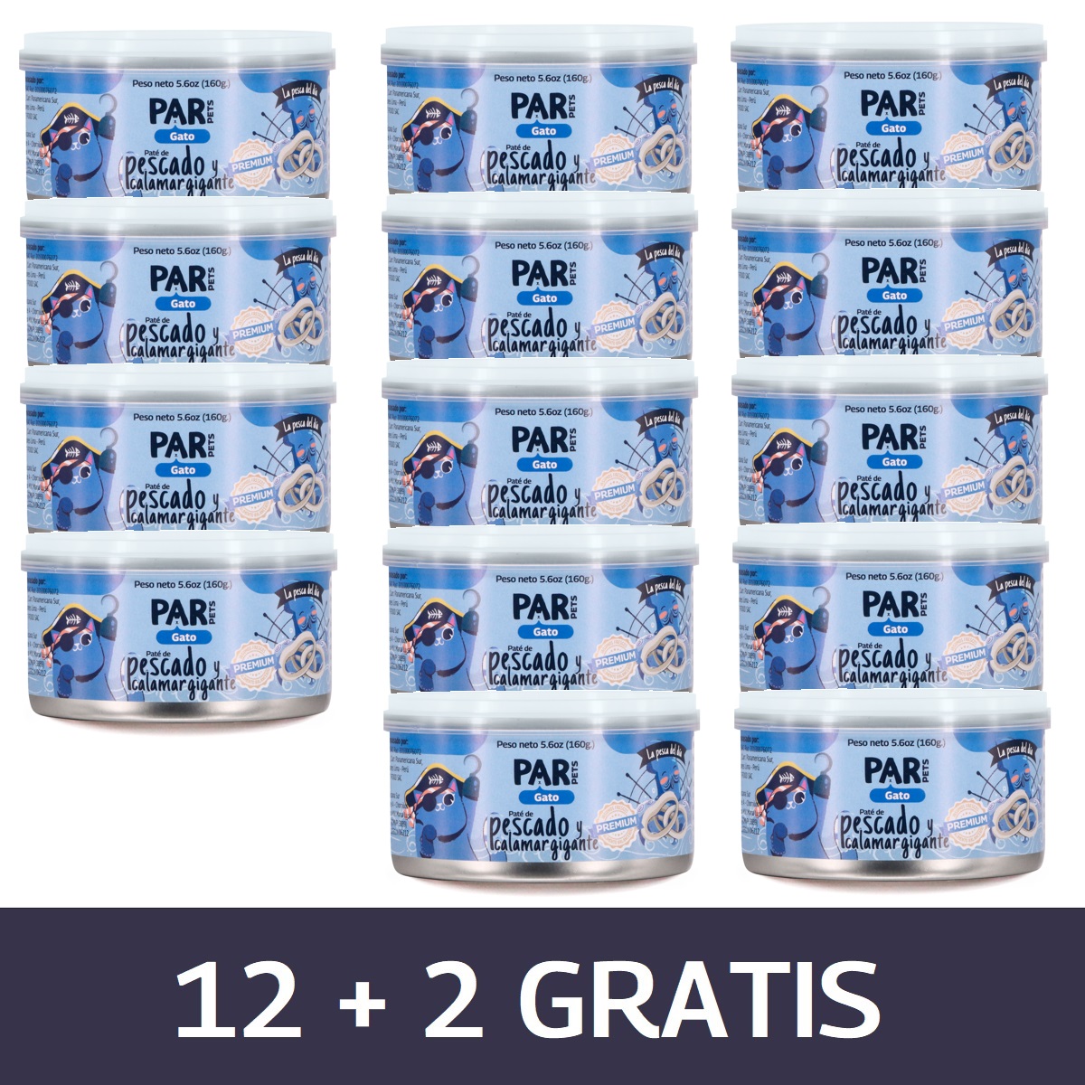 14 unitades de alimento balanceado y completo con carne fresca de pescado y de calamar gigante. Proteína 100% de origen animal. Textura cremosa, simplemente irresistible. Incluye una tapa reusable, para mantener el alimento siempre fresco.

Componentes analíticos:

Proteina (Mín.): 13.5%
Ceniza (Máx.): 3.5%
Grasa (Mín.): 5%
Fibra cruda (Máx.): 1.5%
Humedad (Máx.): 79%
Calcio (Mín.): 0.3%
Fósforo (Mín.): 0.08%

Ingredientes:
Carne de pescado, agua, carne de trucha, arroz, calamar gigante, tripolifosfato de sodio, goma guar, cloruro de potasio, sal molida, Vitamina A, Vitamina D3, Vitamina E, Vitamina B1 (Tiamina), Vitamina B12 (Cianocobalamina), Vitamina B2 (Riboflavina), Vitamina B3, (Niacina), Vitamina B5 (Ácido pantoténico), Vitamina B6 (Piridoxina), Vitamina B9 (Ácido Fólico), Vitamina H (Biotina), Vitamina K3, cobalto, hierro, manganeso, selenio, yodo, zinc, antioxidante,  Availa Se 4%, Availa- CU, Availa- FE 100, Availa-MN, L- Ascorbato-2- fosfato 35% (Vit) y taurina.
