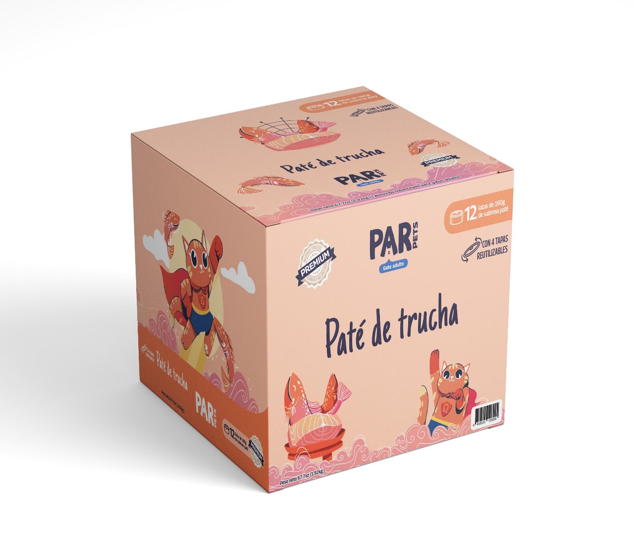 12 latas de paté de trucha para gato de 160g de alimento balanceado y completo.

Proteína 100% de origen animal. Textura cremosa, simplemente irresistible. Sin conservantes, ni colorantes, ni sabores artificiales. Libre de granos.

Incluye cuatro tapas reusables, para mantener el alimento fresco luego del primer uso.
