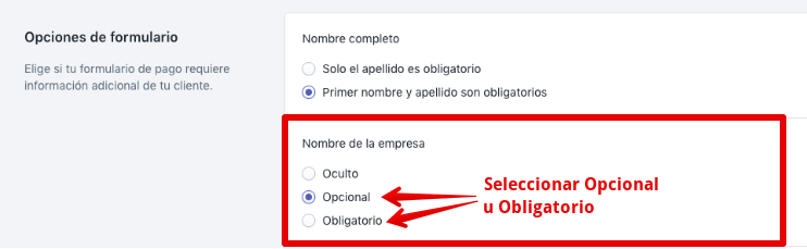 Seleccionar opcional u obligatorio