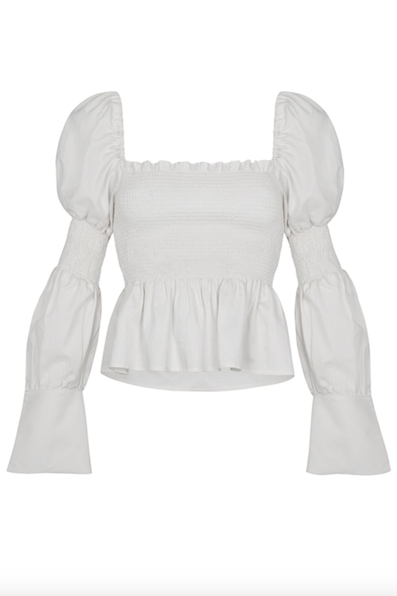 Blusa con nido de abeja y mangas bombachas.

Medidas
			Tallas
		S/M
			M/L
			 
		Largo delantero
			33 cm
			34 cm
			 
		Largo espalda
			32 cm
			33 cm
			 
		Contorno de cintura
			71cm -76cm
			77cm -82cm
			 
		Contorno de busto
			90cm-95cm
			96cm-100cm
			 
		