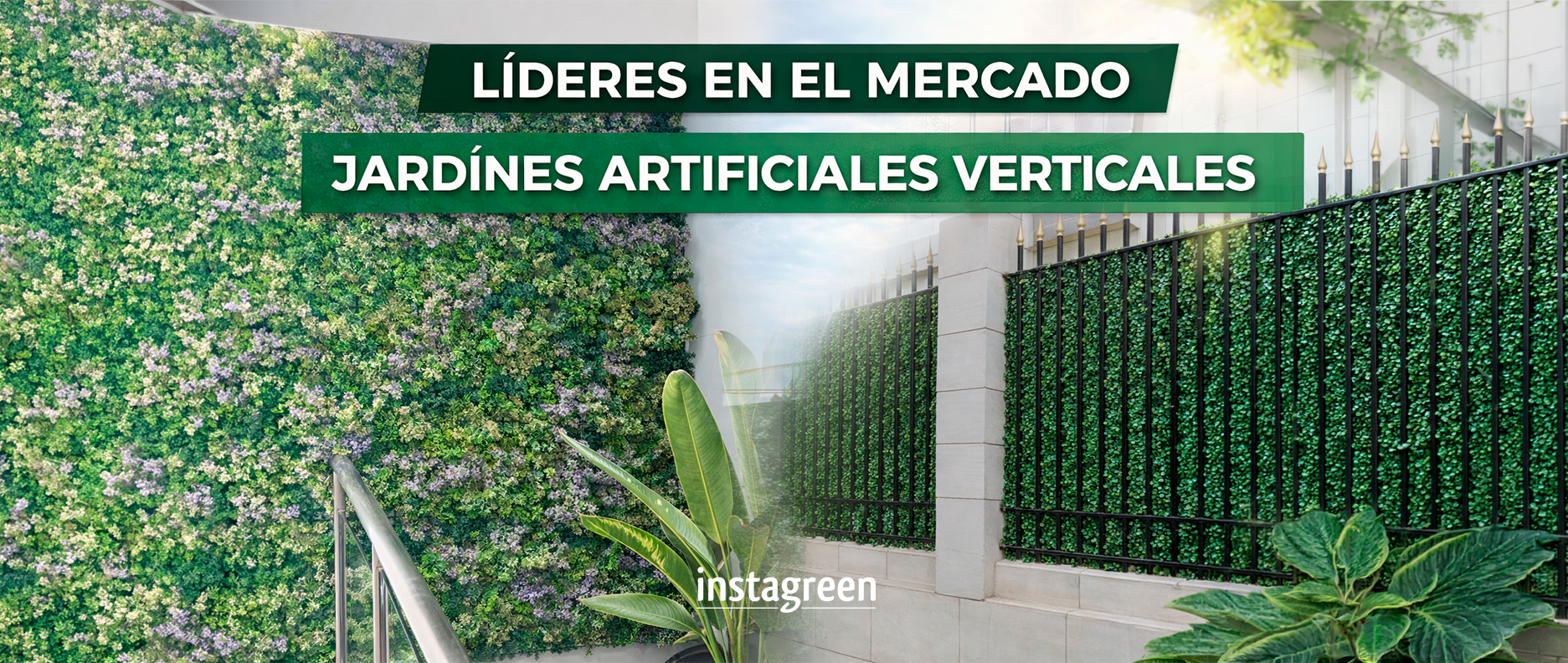 Instalación de jardines verticales artificiales de aspecto natural, ideales para muros verdes sin mantenimiento en terrazas y salas modernas.